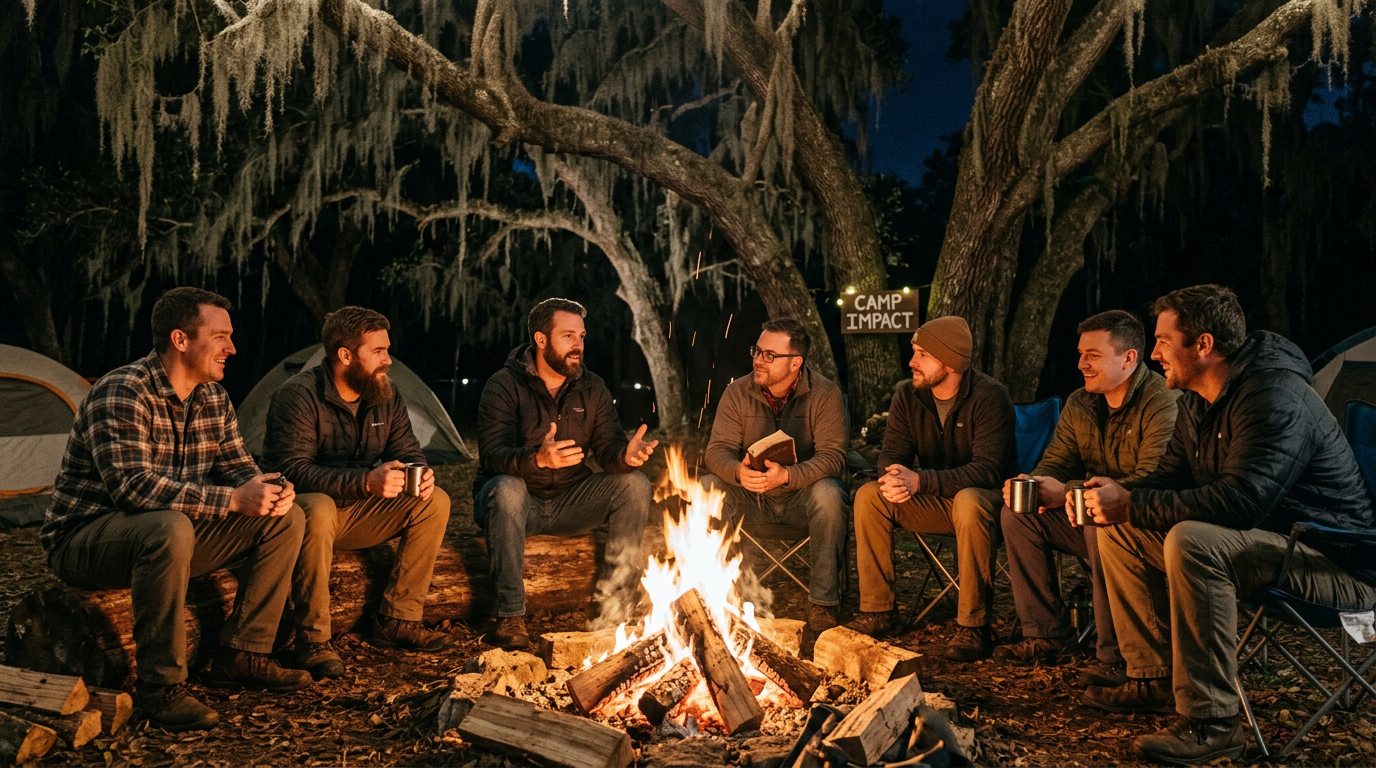 Man Camp campfire at Camp Impact
